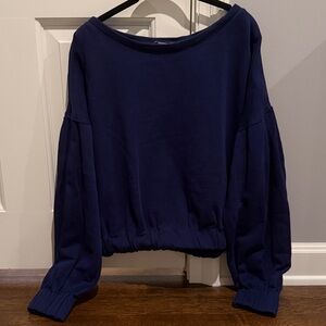 Anthropologie Navy Off-the-Shoulder Sweater